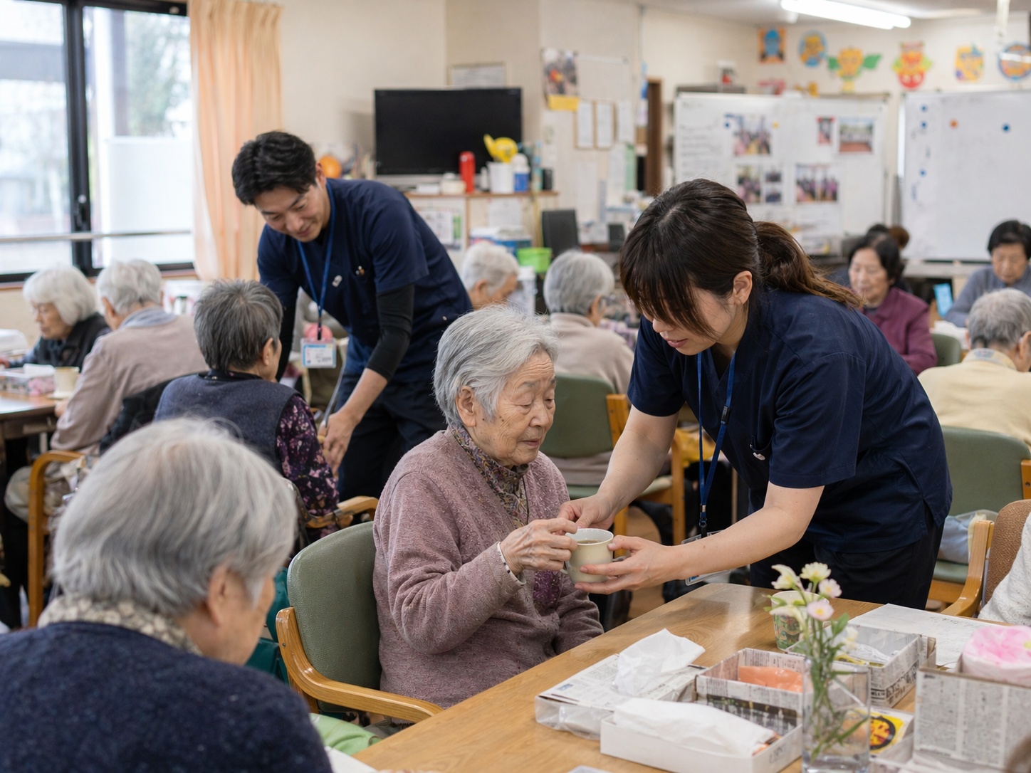 デイサービスで利用者様と過ごす様子