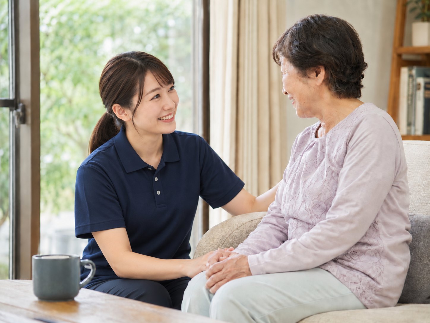 ご利用者と笑顔で話す介護スタッフ