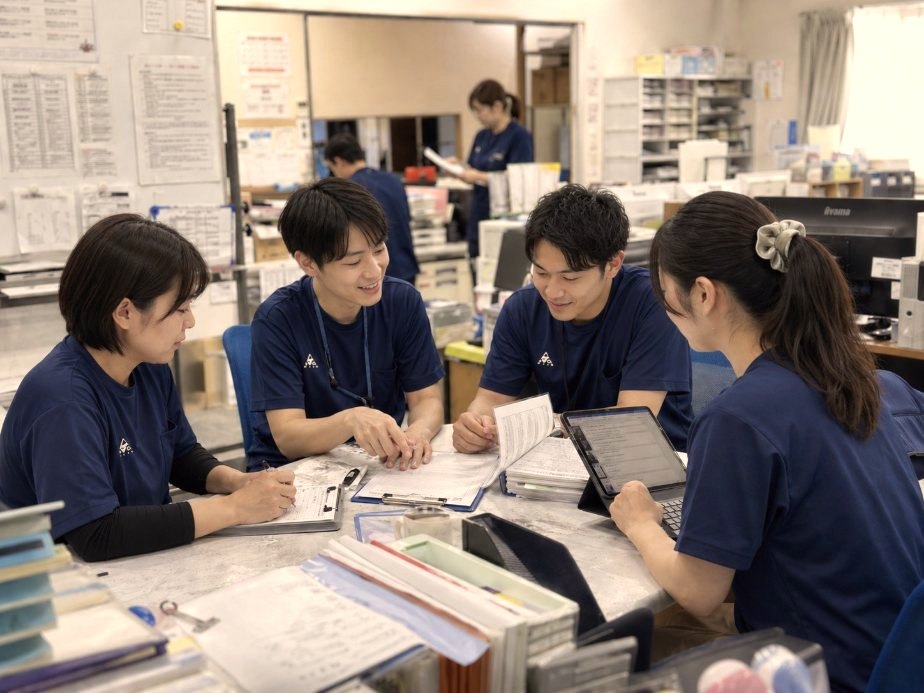 多職種で相談するスタッフ