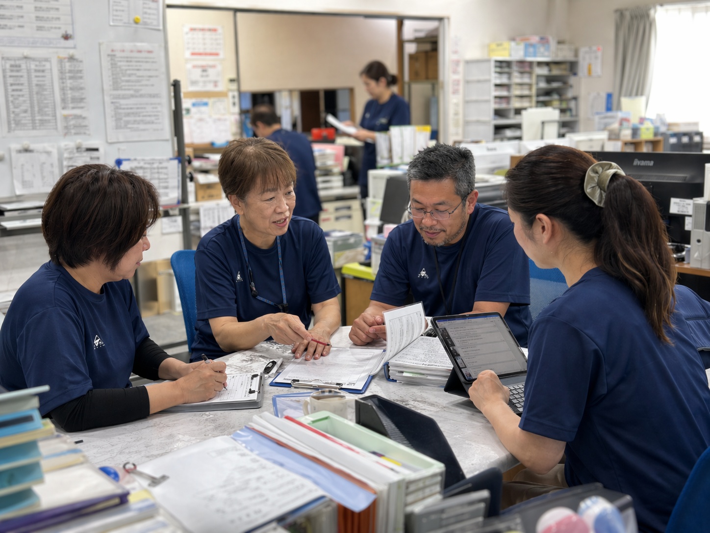 多職種で相談するスタッフ